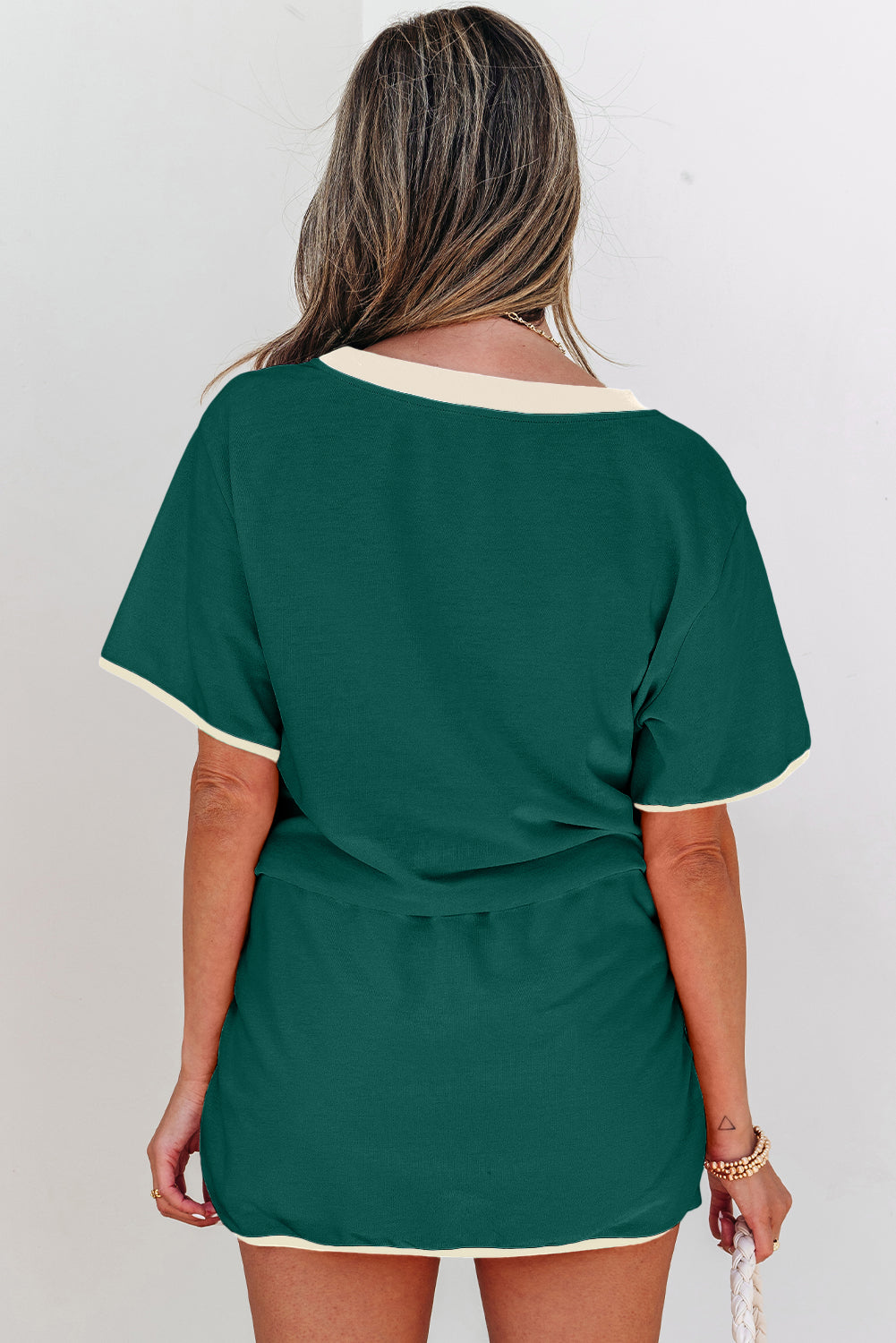 Evergreen Colorblock Edge Drop Shoulder Top and Skort-2Pcs Set
