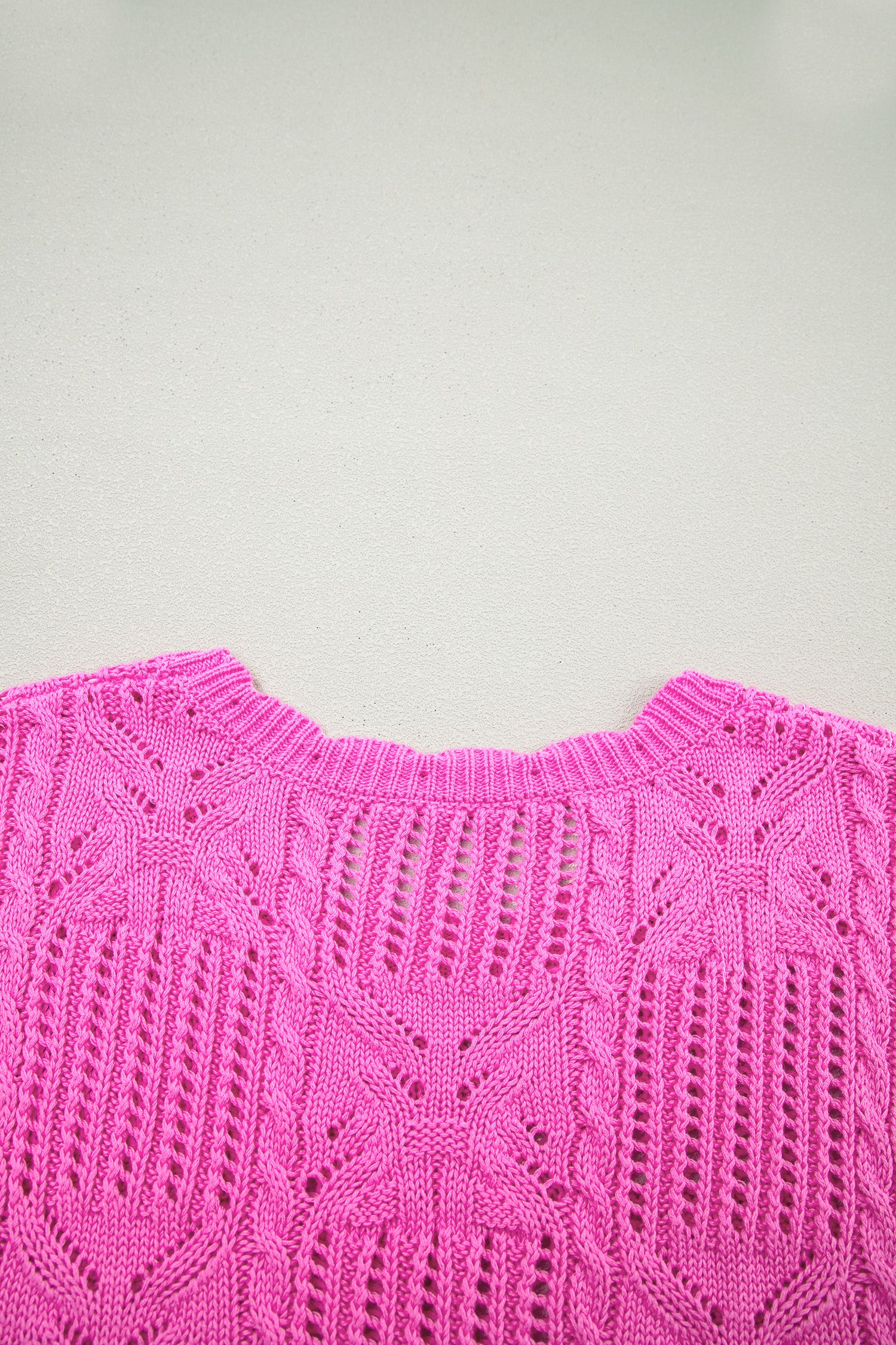 Lavendar Lane Clothing short sleeve sweater with pointelle knit pattern and scalloped trim, featuring a stylish and delicate design.