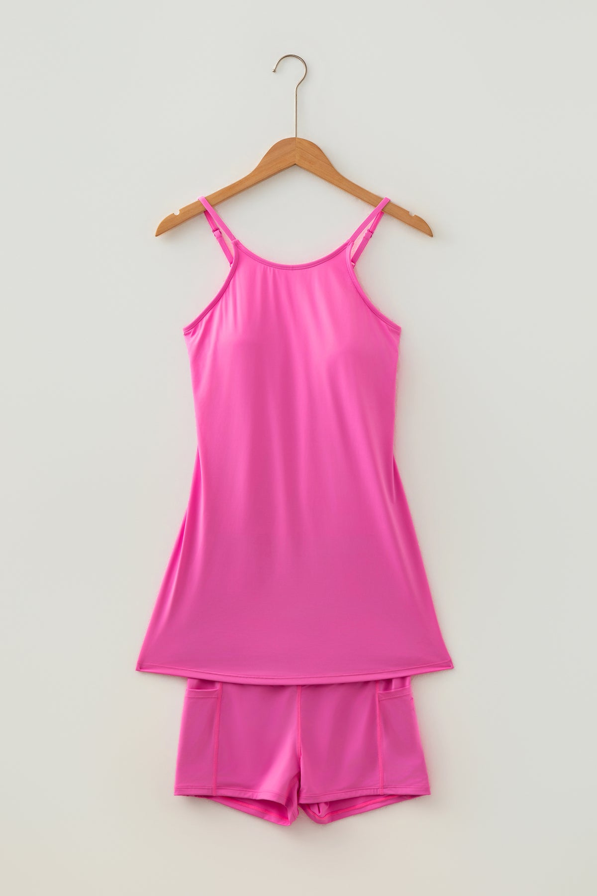 Solid Color Tunic Tank Dress Athletic Shorts Two-Piece Set. Variety of Color and Sizes
