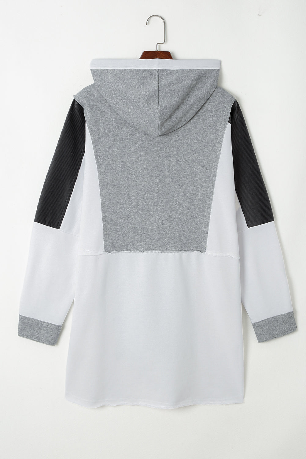 Gray Color Block Exposed Seam Buttoned Neckline Hoodie