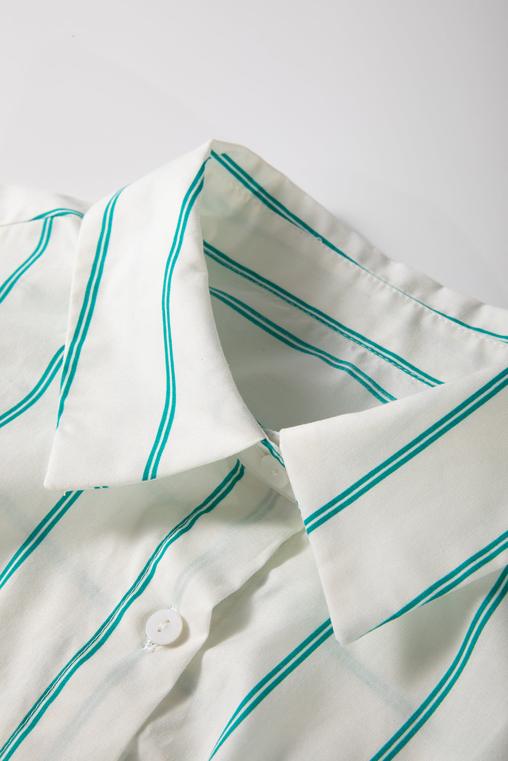 Mint Green Striped Wide Short Sleeve Shift Mini Shirt Dress