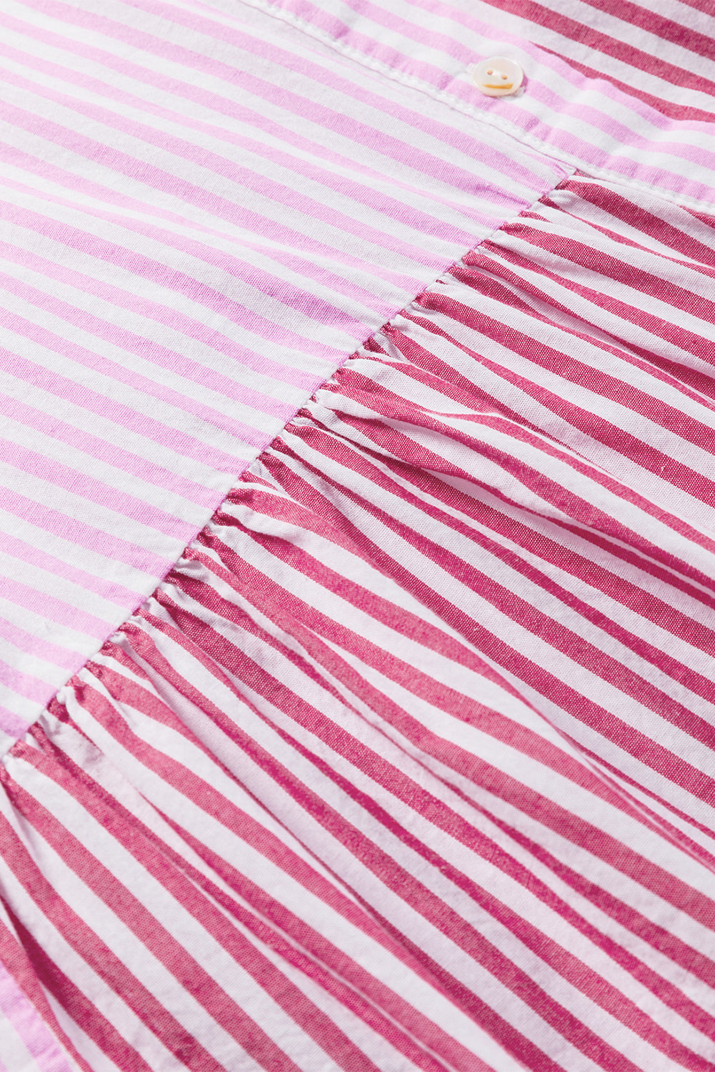 Pink Stripe Striped Patchwork Ruffled Hem Button up Shirt