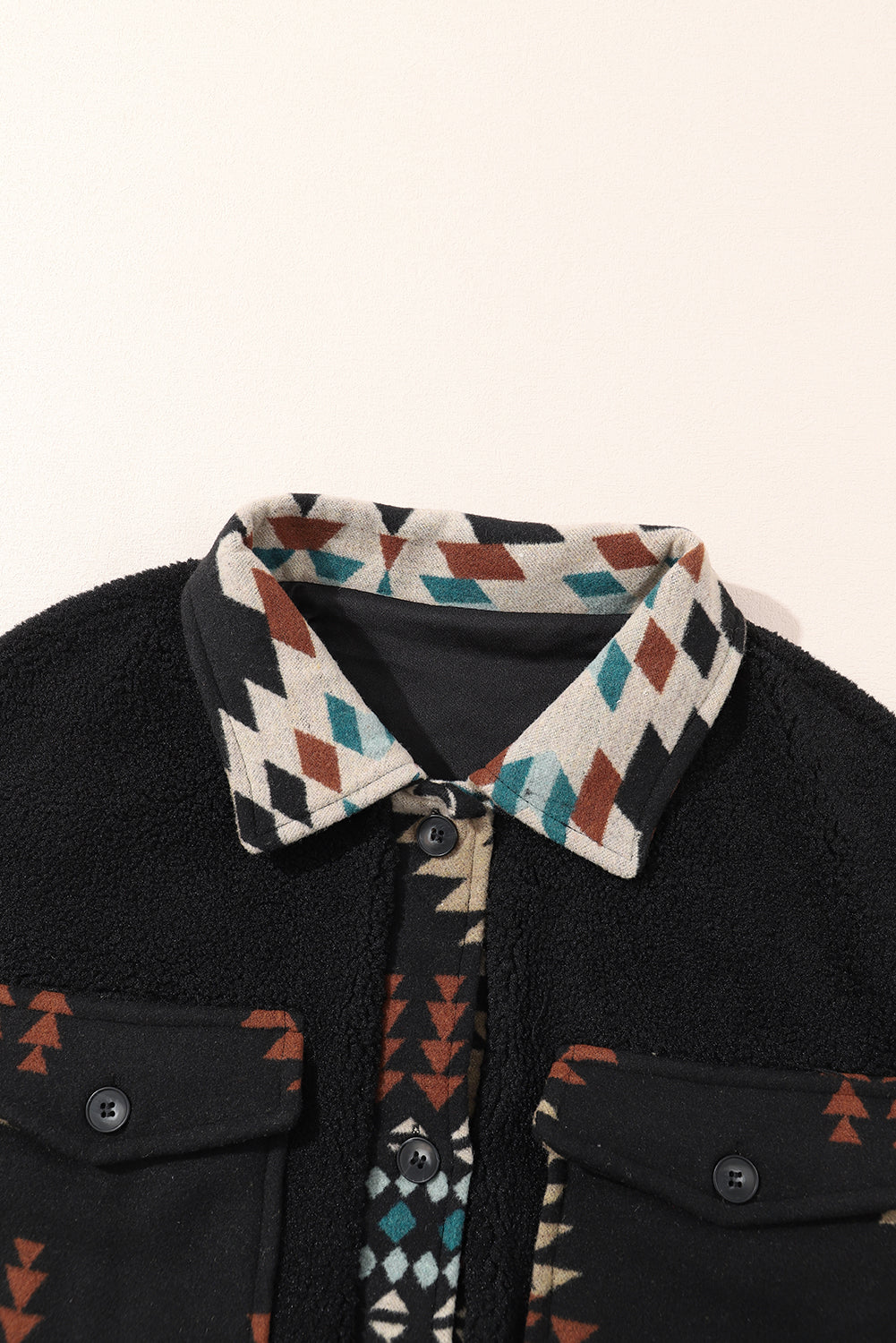 Black Western Aztec Print Accent Fleece Shacket