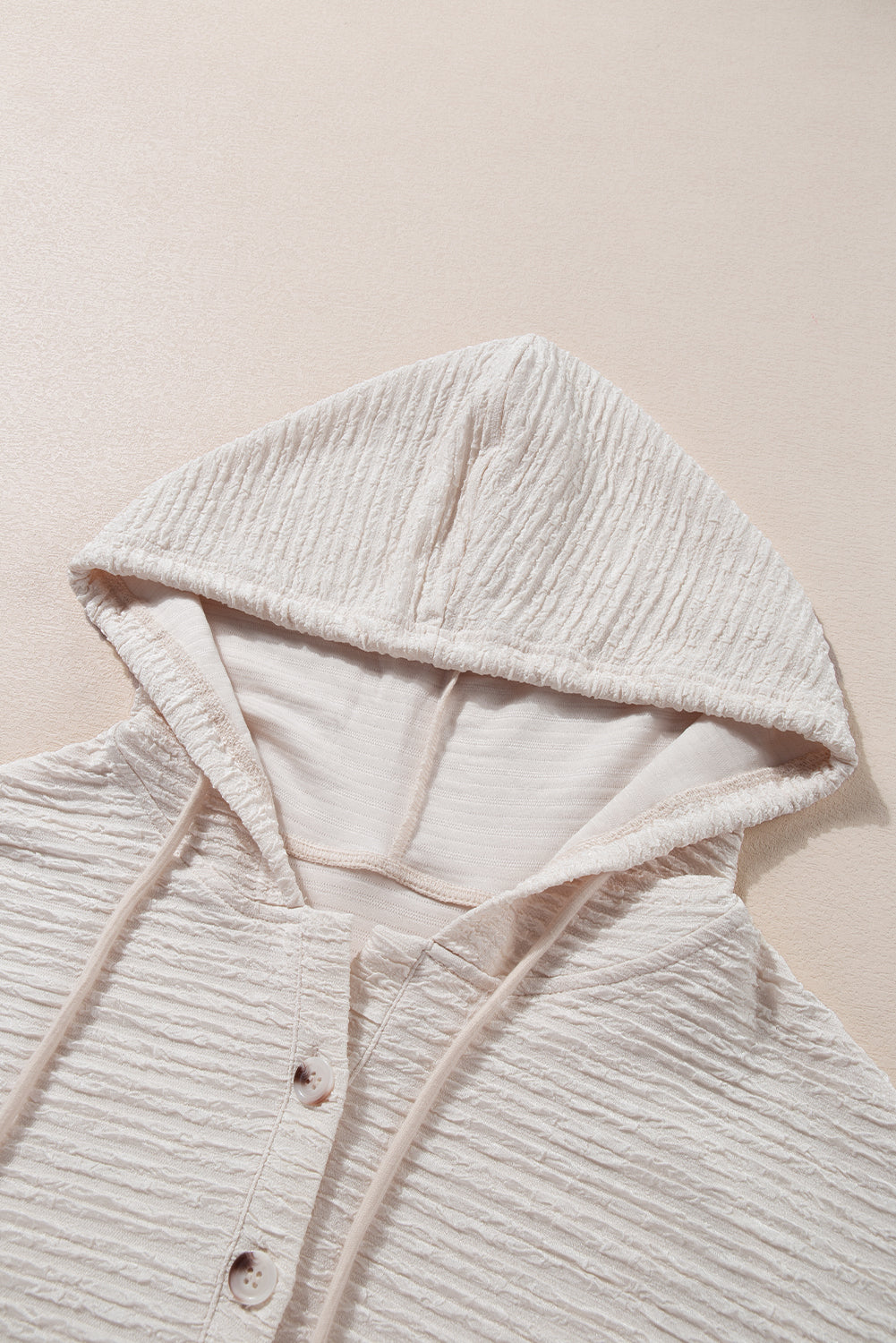 Apricot Solid Textured Drawstring Henley Hoodie