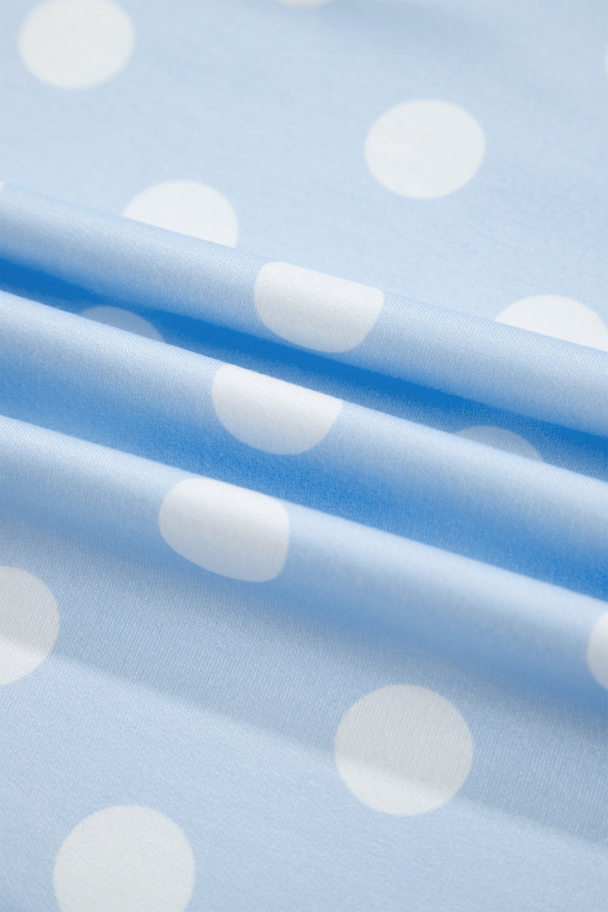 Sky Blue Polka Dot Contrast Trim Long Sleeve Top Drawstring Shift Pants Set