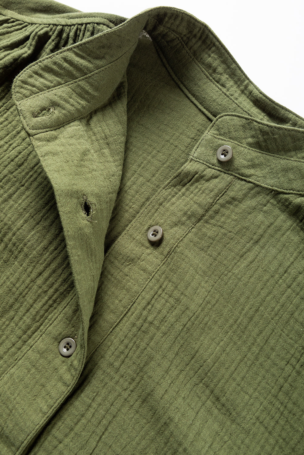 Jungle Green Crinkle Textured Button Up Long Sleeve Shirt