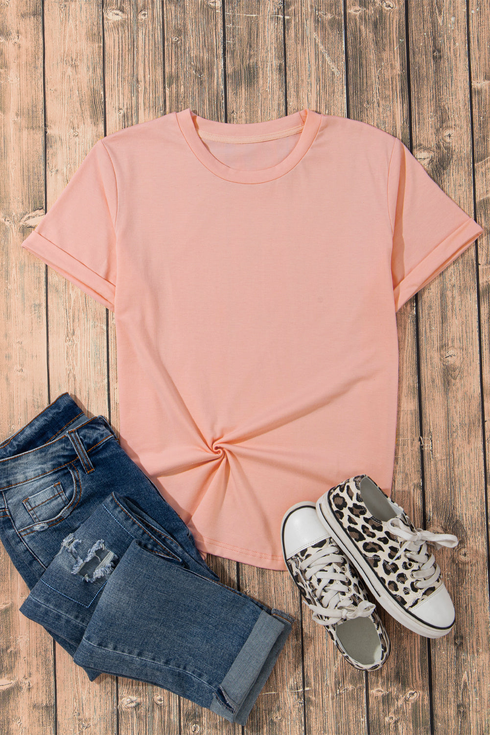 Pink Casual Plain Crew Neck Top