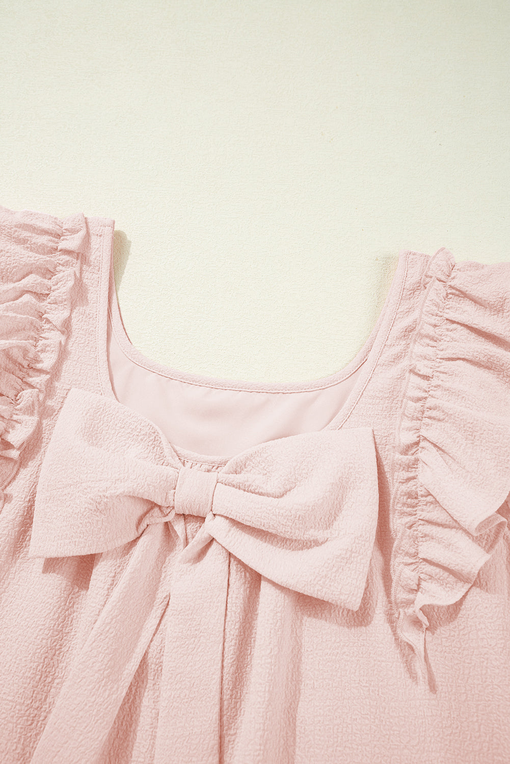 Light Pink Textured Flutter Sleeve Square Neck Bow Back Dress