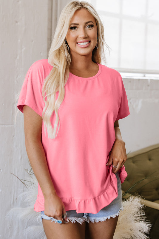 Pink Frilled Hem Loose Top