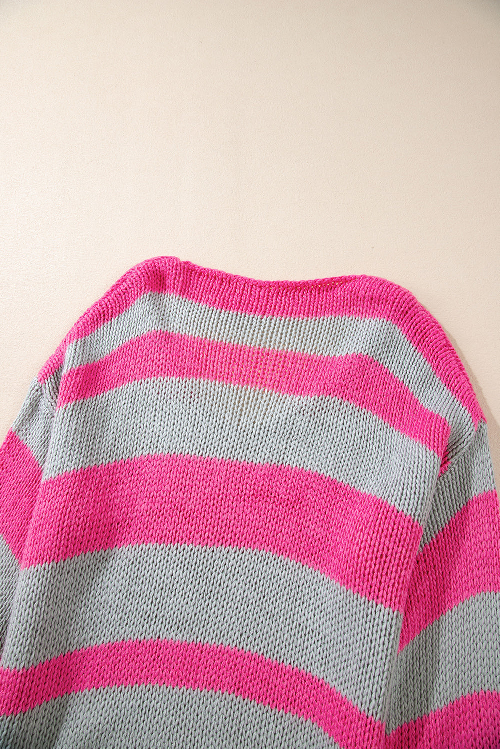 Rose Striped Colorblock Knit V Neck Loose Fit Sweater