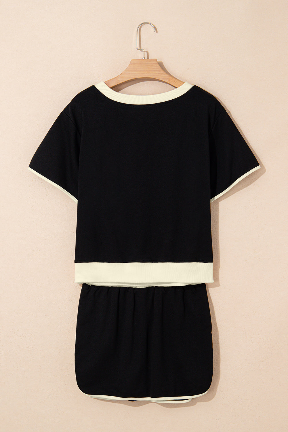 Black Colorblock Edge Drop Shoulder Top and Skort 2Pcs Set