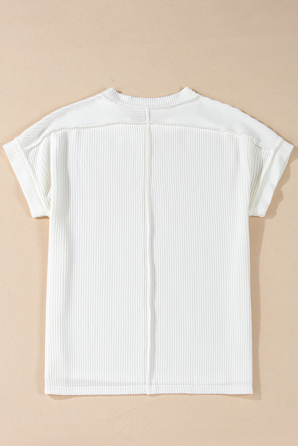 White Textured Knit Exposed Stitching Top