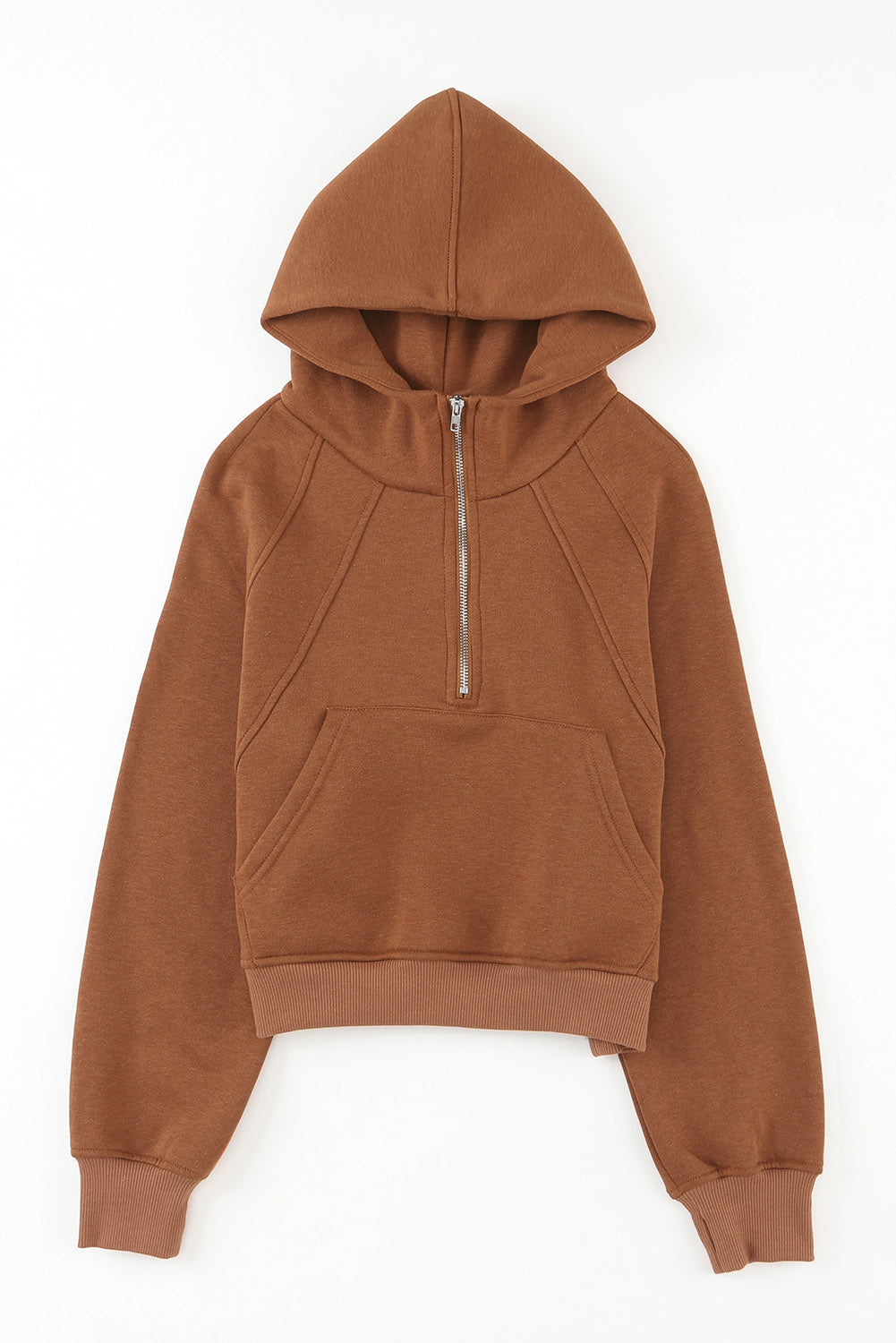 Brown Quarter Zip Kangaroo Pocket Hoodie