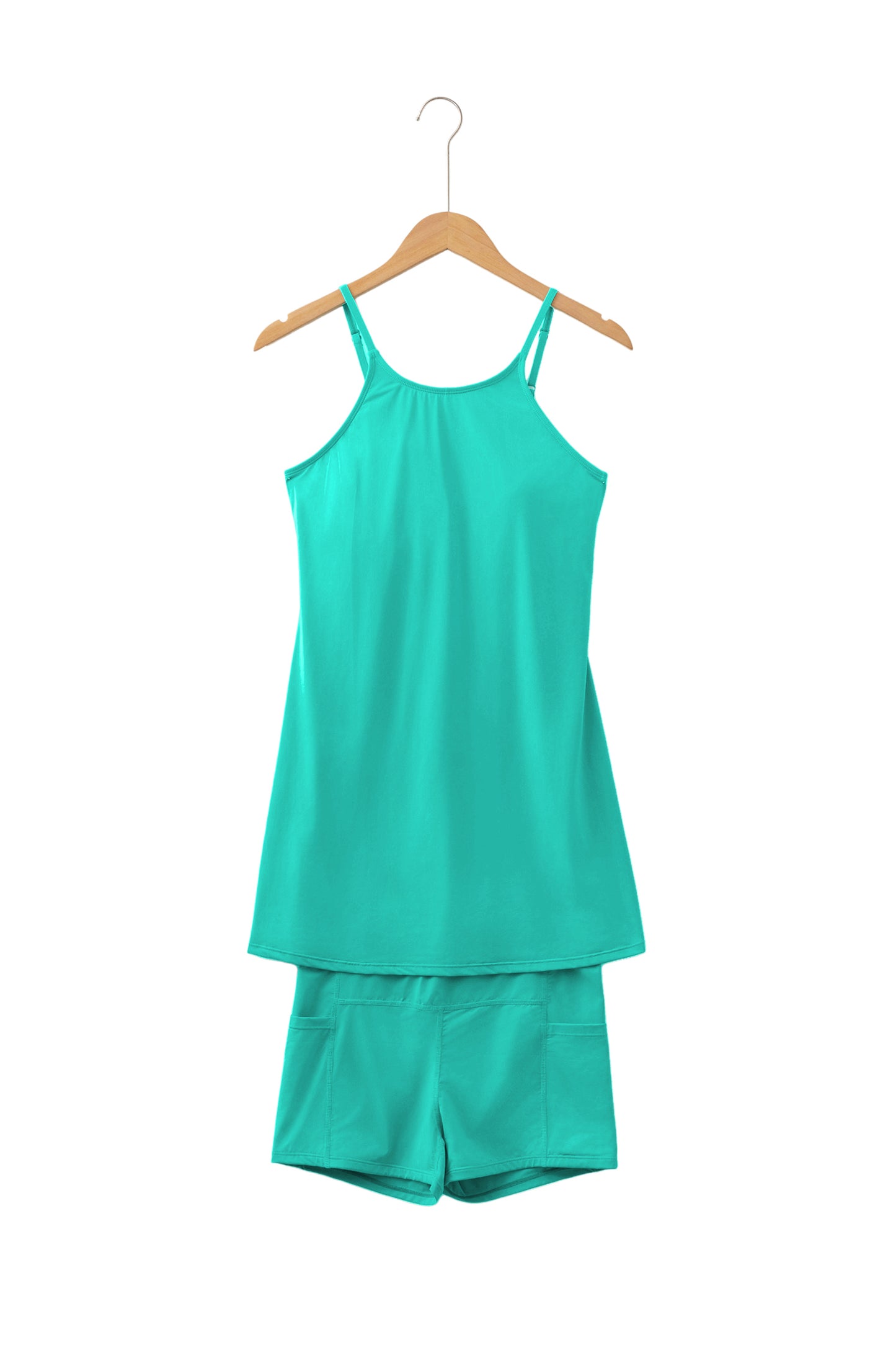 Solid Color Tunic Tank Dress Athletic Shorts Two-Piece Set. Variety of Color and Sizes