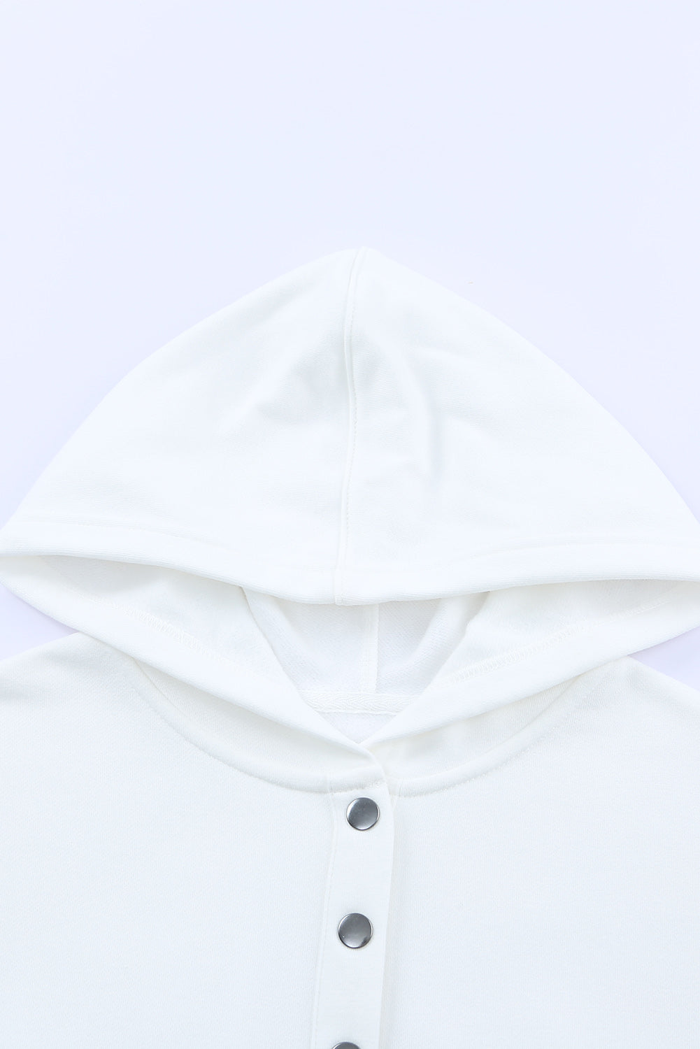 White Batwing Sleeve Pocketed Henley Hoodie