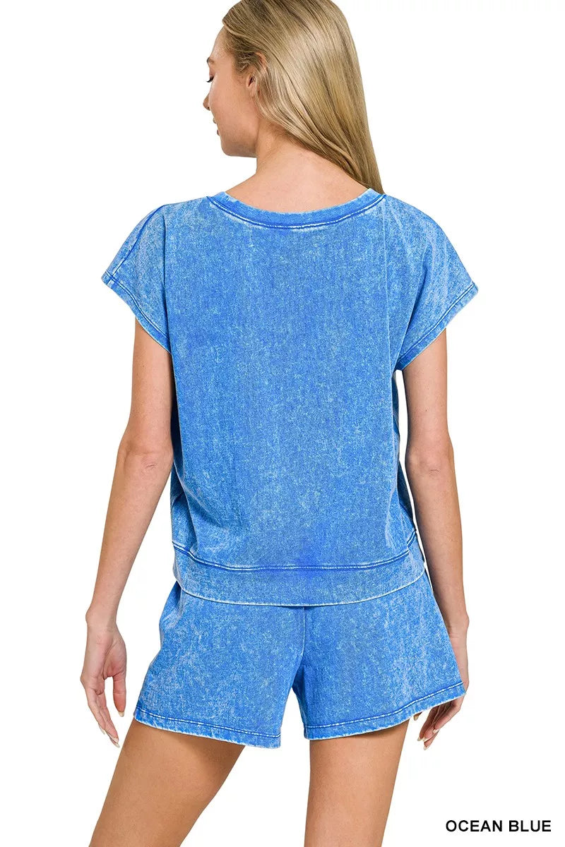 Lavendar Lane Clothing premium cotton washed sleeveless top and shorts set, casual summer short set with comfortable fabric.