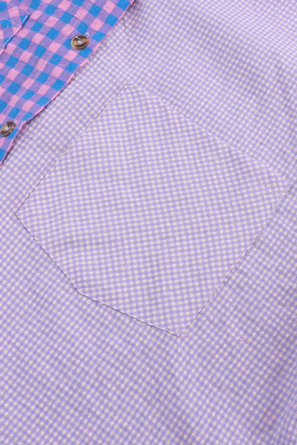 Purple Mixed Plaid Button Down Long Sleeve Chest Pocket Shirt