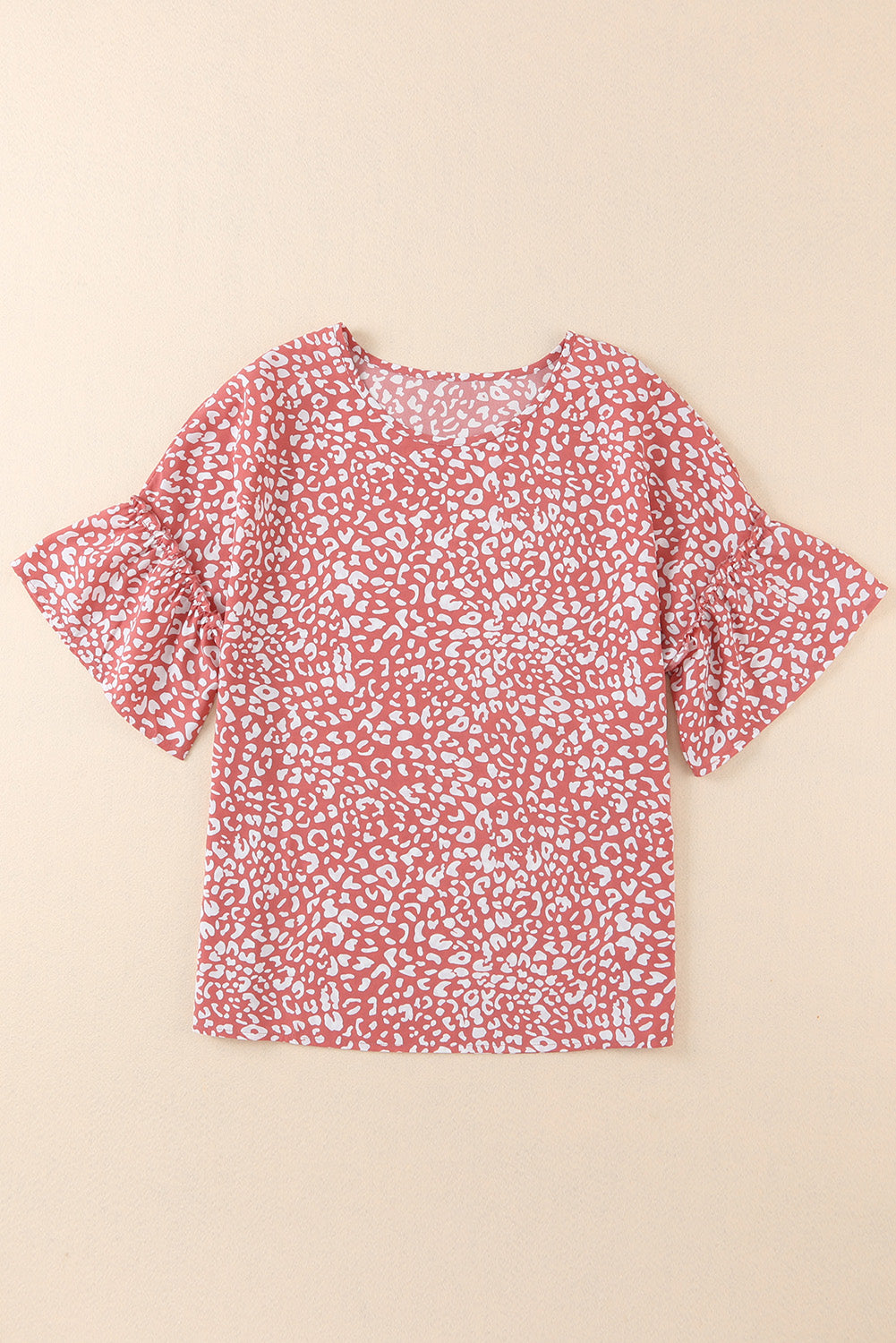 Pink Leopard Spotted Ruffle Sleeve Blouse