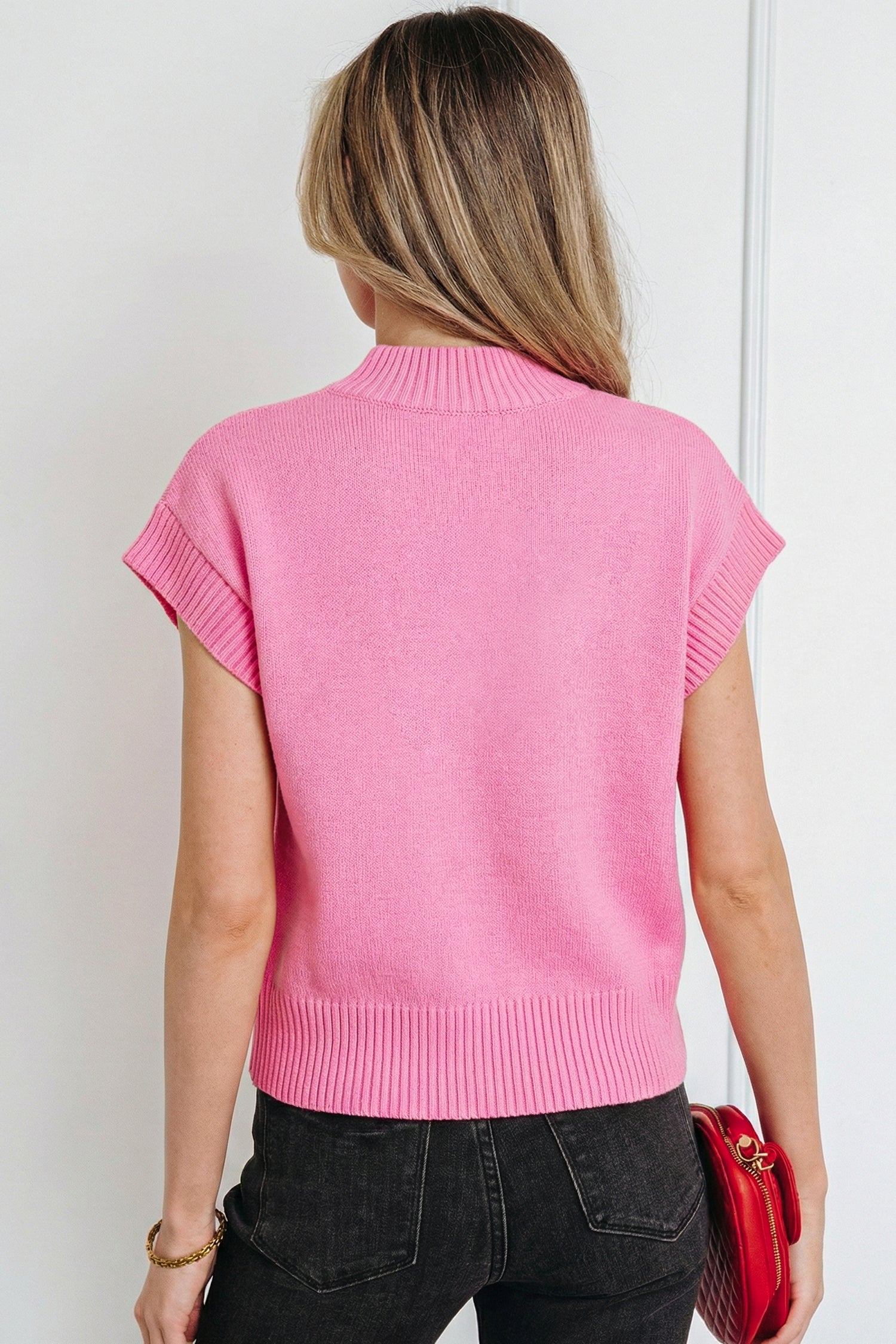 Pink Valentine heart graphic cropped short sleeve sweater by Lavendar Lane Clothing, featuring a playful heart design and soft knit fabric.