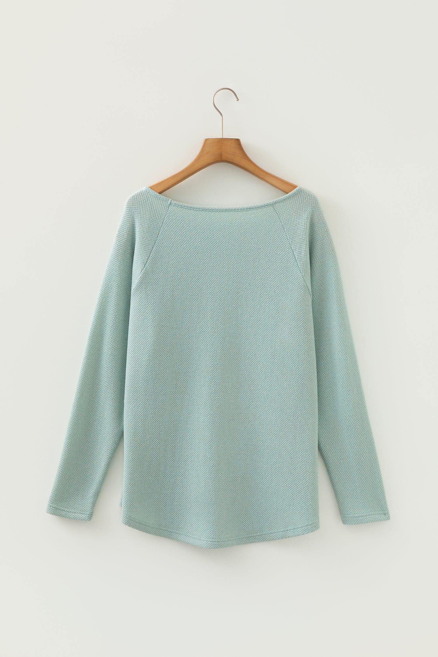 Lavendar Lane Clothing moonlight jade textured raglan sleeve knit blouse, loose fit with stylish design, perfect for casual wear.