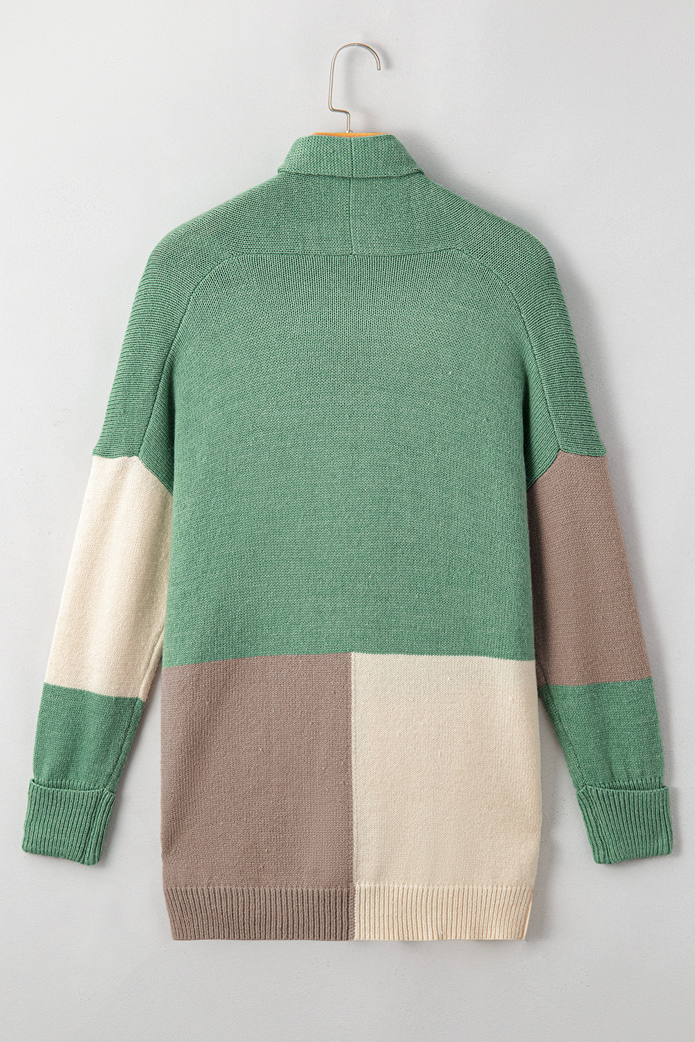 Green Colorblock Draped Open Front Chunky Cardigan