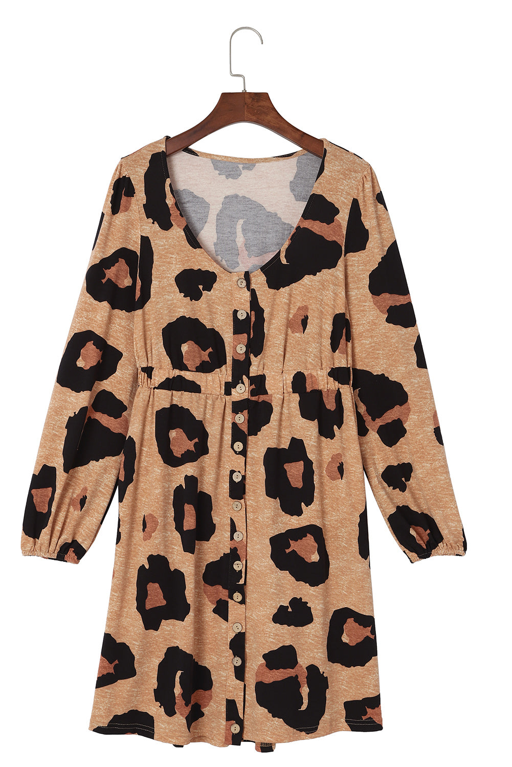 Leopard Print Button Front Bubble Sleeve Loose Knit Dress