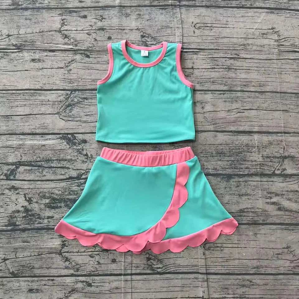 Toddler & Girls Athletic Skort Outfit. Sleeveless Summer Clothing Set, Variety of Styles.